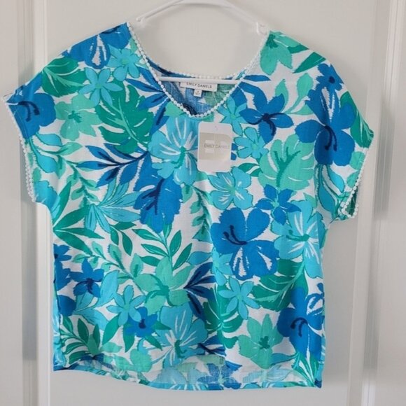 emily daniels Tops - Emily Daniels Blue and Green Tropical Floral Blouse Top